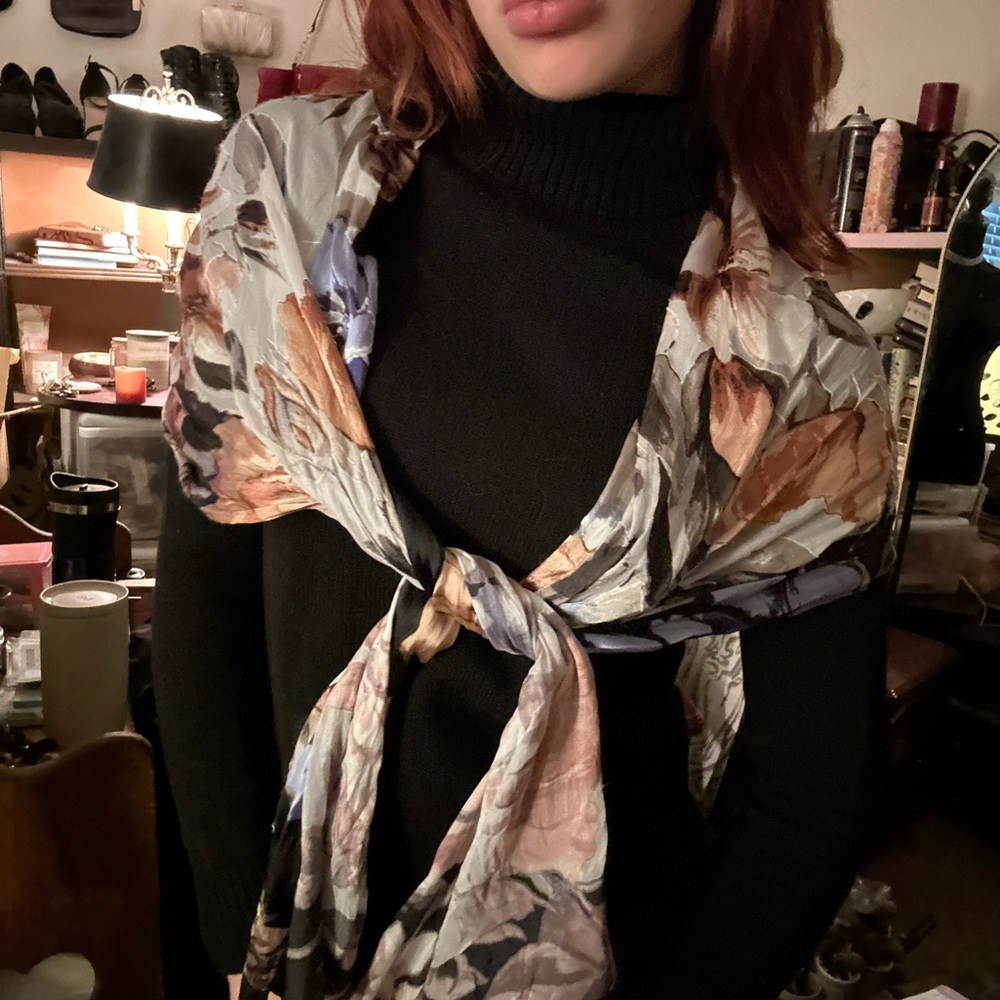 Floral satin shawl / scarf